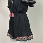 American Eagle  Black Floral Print Embroidered Boho Cold Shoulder Ruffle Romper Photo 5