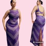 Y2K beaded purple prom dress striped Size L Photo 1