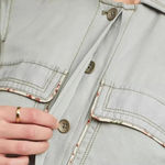 Anthropologie  | Light Sage Green Jacket Linen Floral Piped Trucker Jacket | XL Photo 3