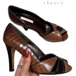 Theory Crocodile Embossed Leather Pump Open Toe Heels Women’s Size 38.5 Eur. Photo 0