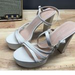 Chinese Laundry Women's 10 M White Leather Block Heel Open Toe Platform Sandals Photo 4