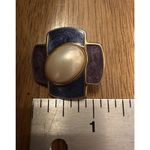 Trifari Vintage 1970-1980 Faux Pearl Gold Tone Post Earrings Purple/Blue Square Photo 3