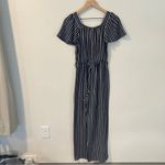Monteau Crepe Blue & White Striped Flutter Sleeve Jumpsuit Size S Photo 1
