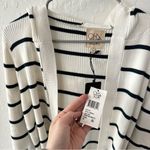 Chaser  White Navy Blue Longline Knit Hooded Belted Cardigan Duster Sweater M Photo 3