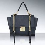 Michael Kors Brandi Top Handle Satchel Black Leather Gold Chain Crossbody Medium Photo 10