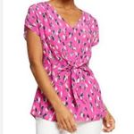 Nic+Zoe Cool Cat Printed V Neck Short Sleeve Blouse Size Large Photo 1