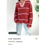 pink & red knitted striped collared sweater Photo 3
