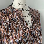 Xhilaration  Abstract Multicolor V-Neck Blouse | Size M | Long Sleeve High-Low He Photo 3