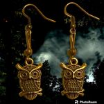 Handmade 🦉  owl dangle earrings with big eyebrows bronze birds cute gift new Photo 1
