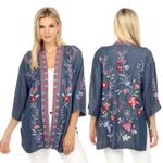 Johnny Was  Piper Shirt Tail Kimono Jacket Embroidery Denim Size XL Photo 2