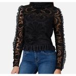 ML Monique Lhuillier Blouse Womens Small Sheer Velvet Floral Lace Long Sleeve Black Photo 2