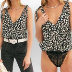 Free People  Women's Bare It All Black Animal Print Bodysuit Size L Lace NEW Photo 1