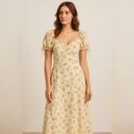 Unbranded Floral Maxi Dress Puff Sleeve Eyelet Embroidered Boho Medium Yellow Photo 1