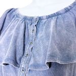 Free People  We The Free Love Letter Off Shoulder Ruffle Top Stone Washed Blue XS Photo 4
