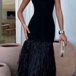 NWT Aje Exclusive Rushes Raffia Ribbed Midi Dress Black Size Large Photo 0
