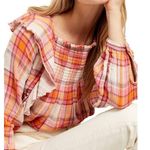 Free People • Siena Plaid Pullover top blouse orange pink smocked peasant Photo 11