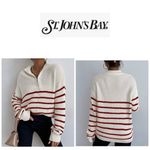 st. john's bay  Ivory and Red Stripes Crew Neck Long Sleeve Sweater S Photo 1