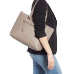Nordstrom Lexa Pebbled Leather Tote Bag in Grey Taupe with Gold Hardware EUC Photo 1