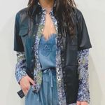 Gold Hawk Black Faux Leather Snap Front Shirt Size M Photo 2