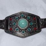 Lucky Brand Signed Native Silver Tone Bracelet Faux Leather Beaded Adjustable Bu Photo 0