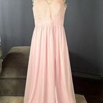 Woman’s Pink Formal Dress Gown with Sheer Lace Top Leg Slit Zip Back Size 14 Photo 0