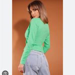 Pretty Little Thing Womens New  Green Linen Feel Fitted Hook and Eye Shirt Photo 2