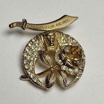 Signed ORA Daughter Of The Nile Scimitar & Rose Brooch Pin Rhinestone Vintage Gold Photo 0