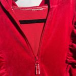 Red Velvet Ruffled Hooded Track Jacket Pockets Cotton Blnd Holiday Boho Casual M Size 14 Photo 2