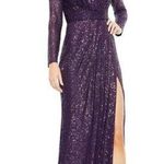 Mac Duggal  Sequin Long Sleeve Faux Wrap Gown in Purple Size US 2 Photo 0