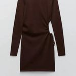 ZARA NWT‼️ thick brown long sleeved bodycon mini dress with cut out tie Size Medium Photo 5