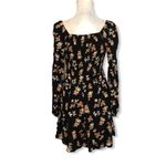 Xhilaration NWOT Long Sleeve Black Floral Mini Smocked Dress Photo 9