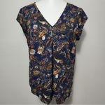 DR2 Navy Paisley Cutout Vneck Blouse Size Medium Blue Photo 1