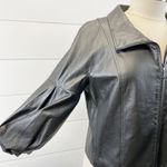 St. John  Leather Jacket Womens Large Pearlized‎ Steel Gray Quiet Luxury Old Money Photo 8