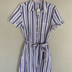 J.Crew | Short Sleeve Cotton Belted Button Down Shirt Dress White Blue Stripe 6 Photo 1