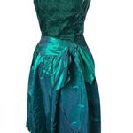 Vintage 80s Velvet and Taffeta Midi Party Dress in Emerald Green Size Medium Photo 0