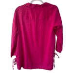 Isaac Mizrahi  size L Pink Magenta 100% Linen 3/4 Sleeve Collar Popover Top NWOT Photo 1