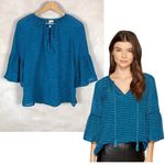 Kensie Bell Sleeve Teal Lace-Up Semi Sheer Top NEW SMALL Photo 1
