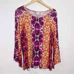 New  Mystic Batik Print Flare-Sleeve Top Size Large Chico's Size 2‎ Photo 1