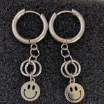 Titanium Steel Smiley Face Dangle Drop Earrings for Men Women Silver Photo 4