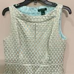 Ralph Lauren Lauren Cocktail Dress Brocade Metallic Aqua Blue & Gold Sz 14 Photo 2