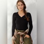 Anthropologie Maeve Thea Black V-Neck Ribbed Long Sleeve Pullover Knit Sweater Photo 2