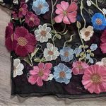 Botanical Floral Embroidered Mesh Sheer Cropped Top XS Black Photo 1