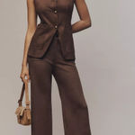 Maeve Anthropologie The Colette Crop Suede High-Rise Wide-Leg Pants Brown Sz 28 Photo 0