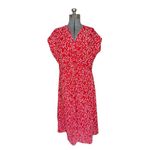Lands’ End Red & White Ditsy Floral Print Knotted Empire Waist V Neck Dress Size 1X Photo 0