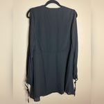 Tobi  Black V Neck Middle Midi Dress with Slit Tie Sleeves Photo 2