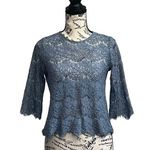 Lilly White Lace Crochet Overlay 3/4 Sleeve Blouse Womens Blue Sheer Boho S Photo 0