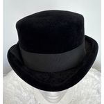 Vintage 50's French Black Velvet Cocktail Hat with Ribbon band retro veil style Photo 13