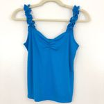 BP New  Ruffle Strap Ruched Tank Top Fitted Rib Knit Blue Photo 1