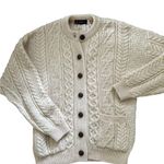 VTG British Wool Chunky Oversize Wool Cable Knit Cardigan Sweater Sz S Ivory White Photo 1