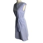 Uniqlo Sleeveless Belted Swing Dress S Blue White Striped Pockets Back Zip Photo 2